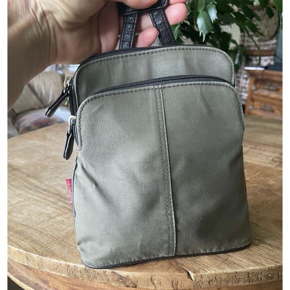 Liz Claiborne Olive Green Crossbody Mini Backpack Double Zip Compartments 9”x7” - Picture 1 of 11